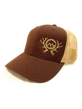 Load image into Gallery viewer, Montana’s Great Outdoors Brown/Gold Trucker Hat